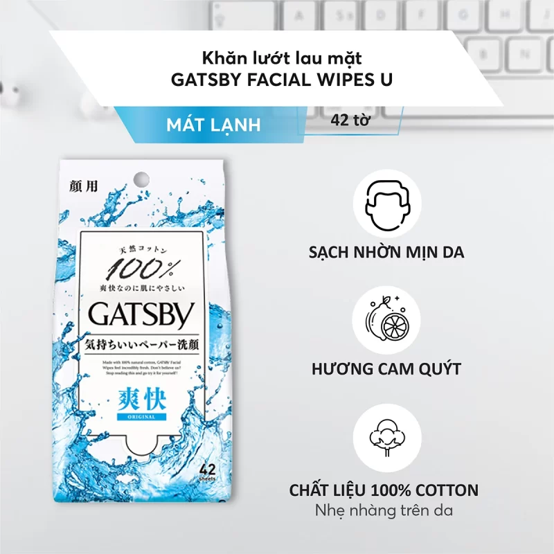 Khăn lướt lau mặt Gatsby Facial Wipes U 100% Cotton
