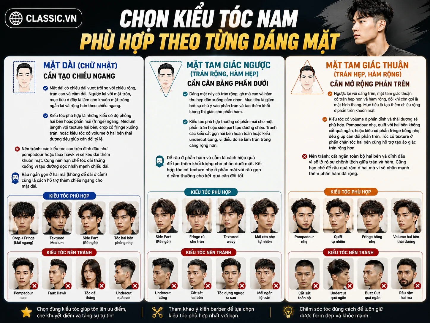 Chọn kiểu tóc phù hợp với gương mặt dài nam