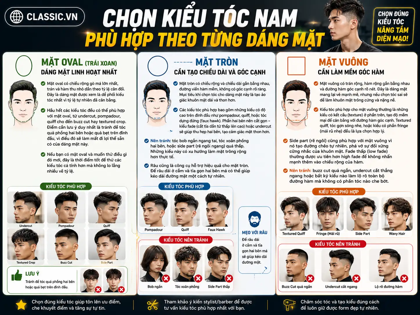 Chọn kiểu tóc phù hợp với gương mặt tròn nam