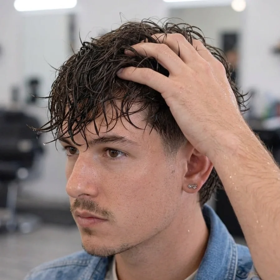 Làm ẩm tóc trước khi tạo kiểu warrior cut — tóc ẩm 60-70%
