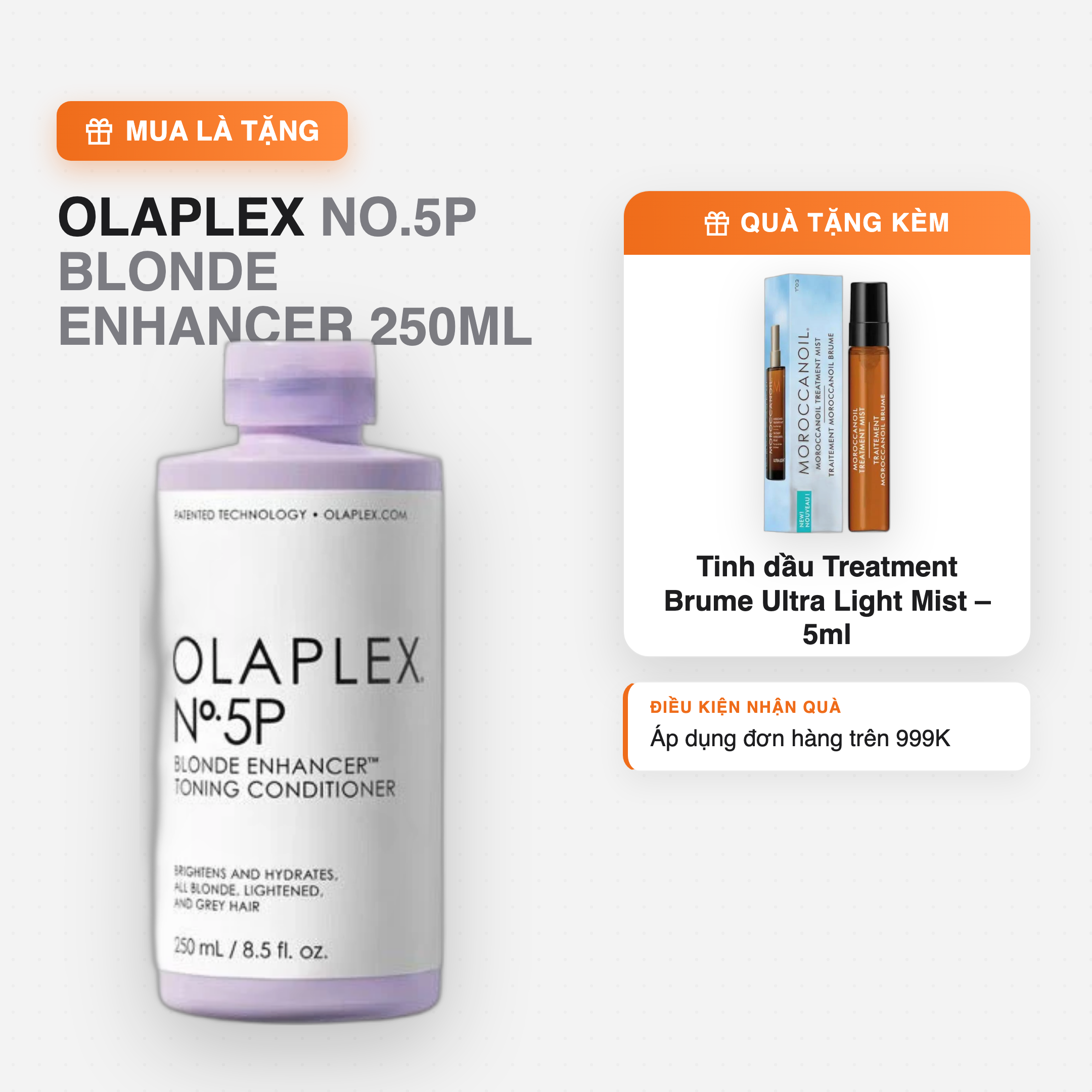 Dầu xả tím Olaplex No.5P Blonde Enhancer 250ml giúp dưỡng và tăng cường độ sáng cho tóc