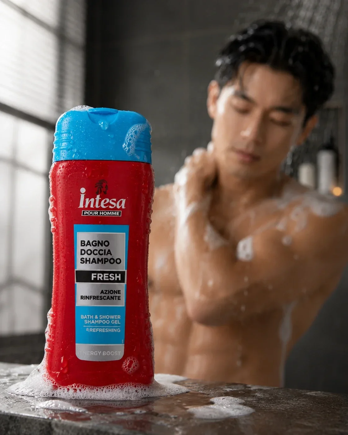 Gel tắm gội Intesa Energy Boost texture và chất sản phẩm khi sử dụng