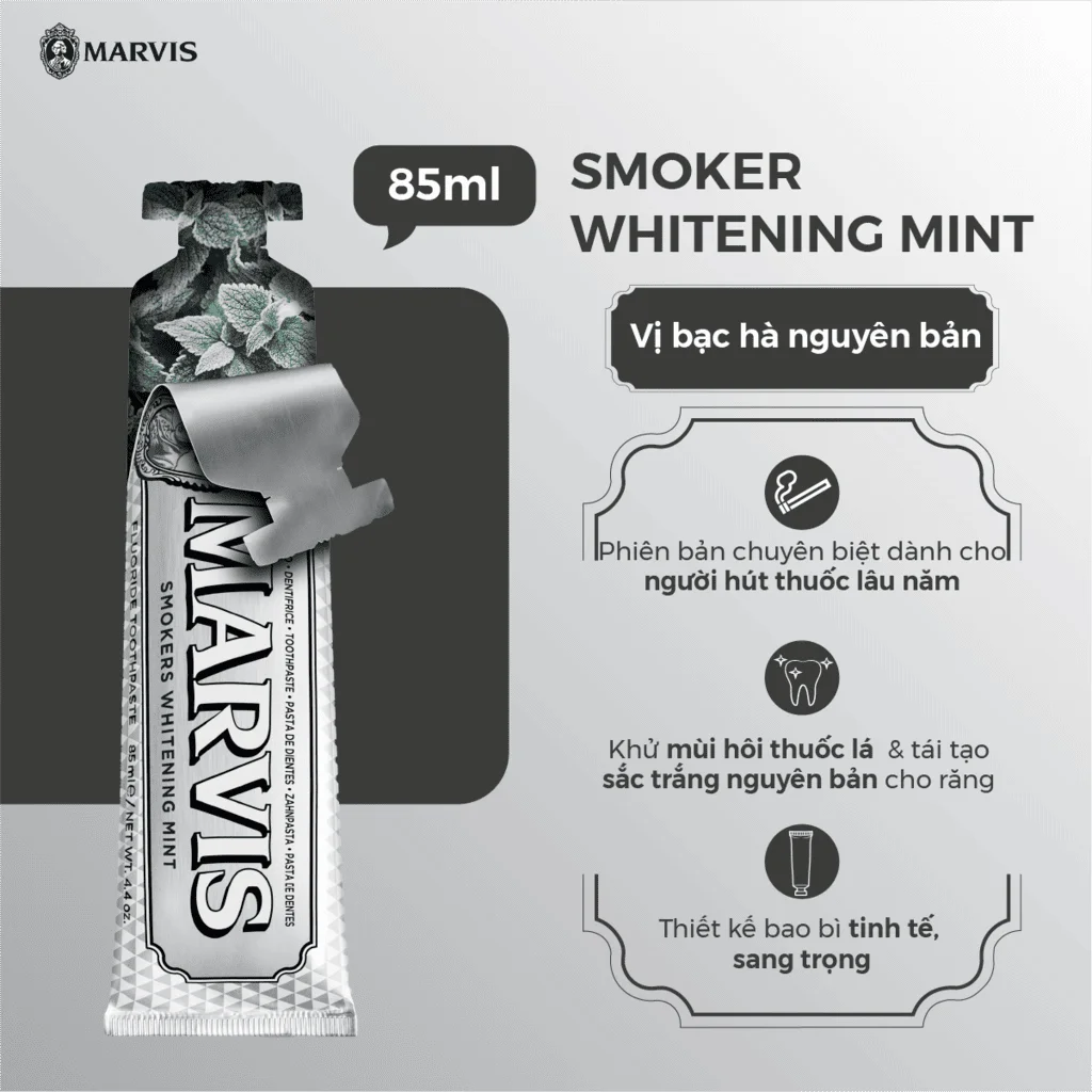 Texture và hương bạc hà đậm của Marvis Smokers Whitening Mint